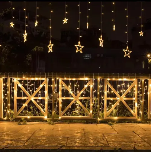Guirlande Guirxiété rideau etoiles lumineux décoration ramadan 3x3 m lumiere Doré