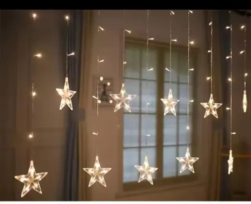Guirlande Guirxiété rideau etoiles lumineux décoration ramadan 3x3 m lumiere Doré