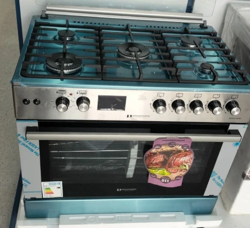 CUISINIÈRE ARTHUR MARTIN 5 FEUX DOUBLE VENTILATEUR DOUBLE WOK INOX