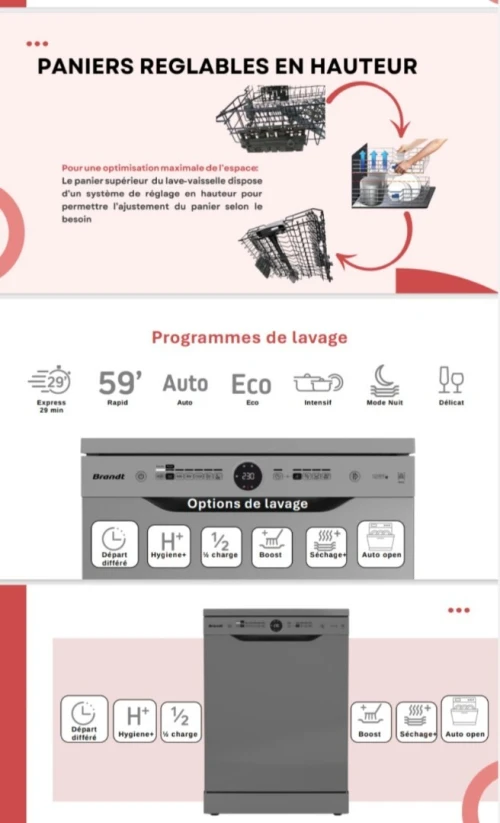 Lave vaisselle Brandt 14 couverts 7 programme gris
