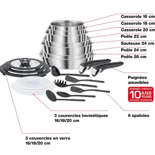 Seb Compact Inox Batterie De Cuisine 20 Pièces