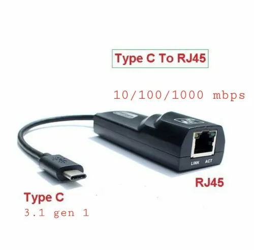 Adaptateur USB type C 3.1 vers Ethernet Gigabit RJ45 - Carte Réseau 1000 Mbps