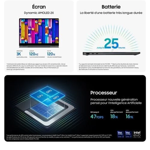 Samsung Galaxy Book5 Pro 360 (16", Core Ultra7, 16Go), Copilot+ PC - NP960QHA-KG1FR