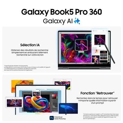 Samsung Galaxy Book5 Pro 360 (16", Core Ultra7, 16Go), Copilot+ PC - NP960QHA-KG1FR