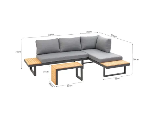 SALON ANGLE JARDIN MODULABLE 5 PLACES AVEC TABLE BASSE ALUMINIUM