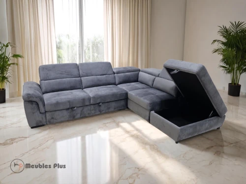 CANAPÉ D'ANGLE CONVERTIBLE AVEC COFFRE EN VELOUR