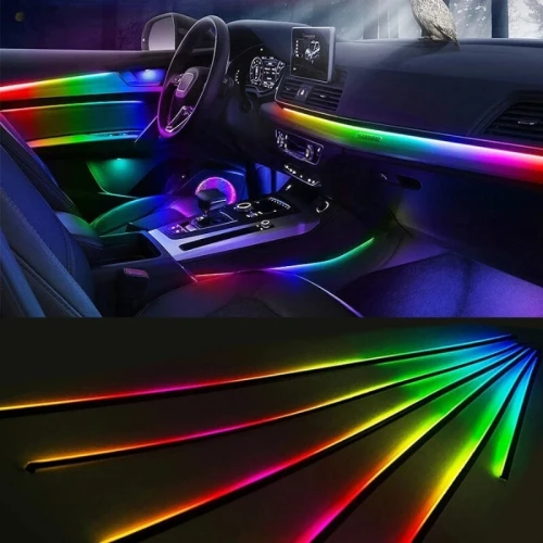 Bande lumineuse LED en néon RGB pour intérieur de voiture, éclairage suivi son d'ambiance Avec app et télécommande