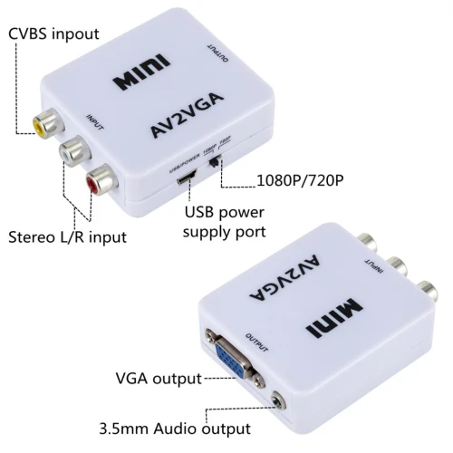 Adaptateur Convertisseur RCA Composite CVBS AV To vers VGA HD AV2VGA 1080P
