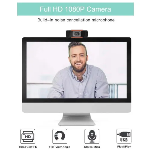 WEBCAM FULL HD 1080P 30fps caméra web USB avec microphone pour PC, ordinateur portable Mac