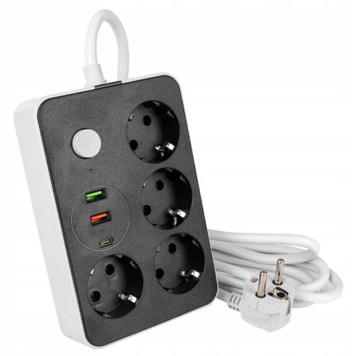 Multiprise Rallonge MT-PF15 4 Prise AC 2500W avec interrupteur + Chargeur 2 x USB + USB-C PD 18W 2m