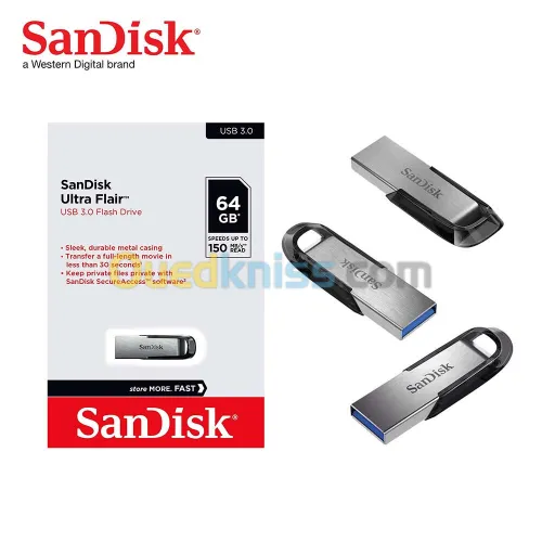 Flash disque Clé USB SanDisk Ultra flair USB 3.0 64GB 150Mb/s