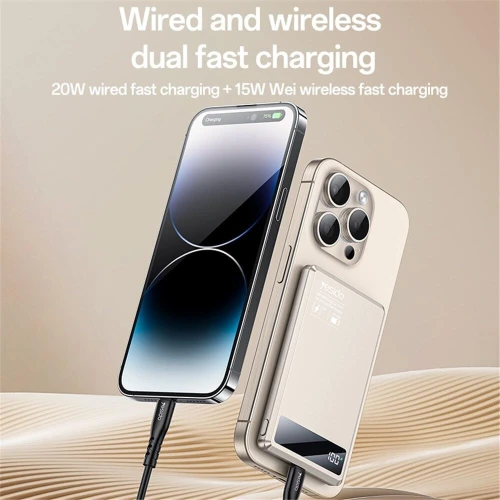 YESIDO YP66 Power Bank Ultra-Fin 5000mAh Charge Sans Fil 15W Magnétique