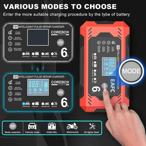 Chargeur Rapide Batterie Plomb 12V 6A avec Fonction Réparation Automatique