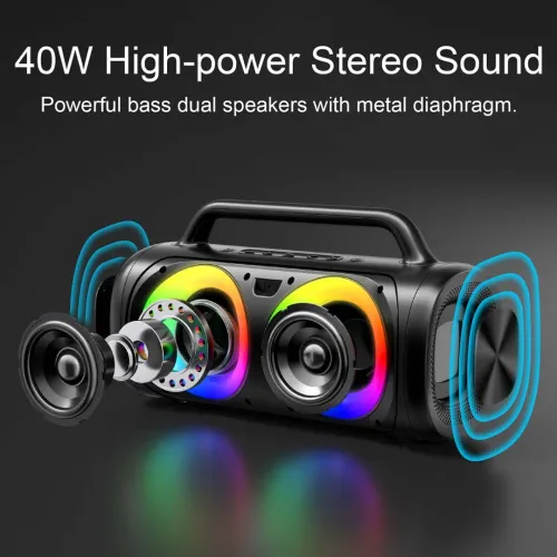 Haut parleur sans-fil Bluetooth 5.0 Rechargeable Joyroom JR-MW02 40W RGB RADIO FM USB TF Card