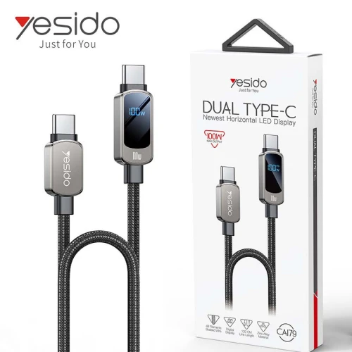YESIDO CA179 Câble USB-C Type-c vers USB-C 100W avec affichage LED de puissance