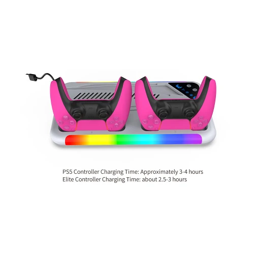 Dobe TP5-3557D Support Docking RGB pour PS5 / PS5 Slim Manette avec ventilateur de refroidissement