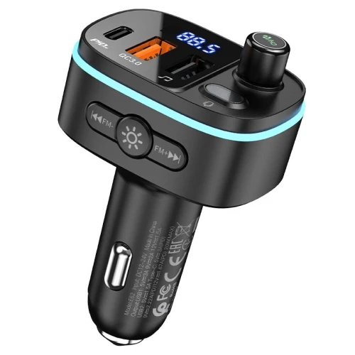 Emetteur FM Bluetooth + chargeur AUTO PD type-c et USB QC3.0 20W HOCO E62