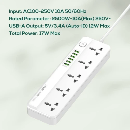 Multiprise Rallonge universelle Chargeur LDNIO SC5614 5 Prise + 6 USB 2500W 2m