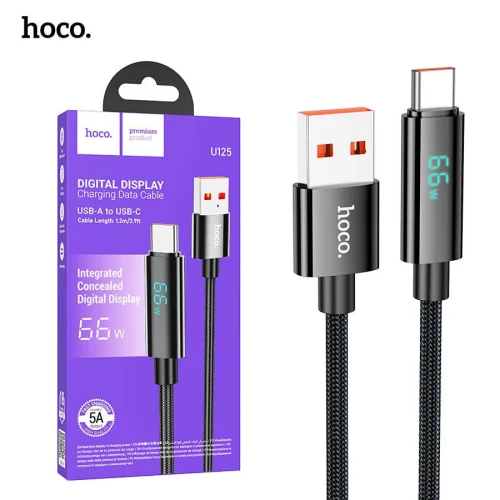 Cable USB-A Vers USB-C Type-c de Données et Charge 5A 66W avec affichage Puissance HOCO U125 1.2m
