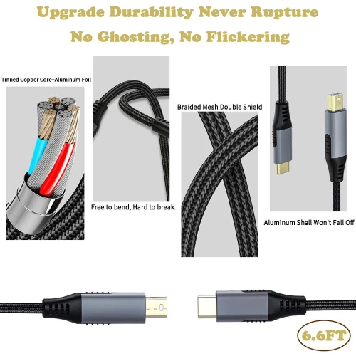 Câble Adaptateur USB-C Type-c vers Mini DisplayPort DP 4K60Hz 1.8m
