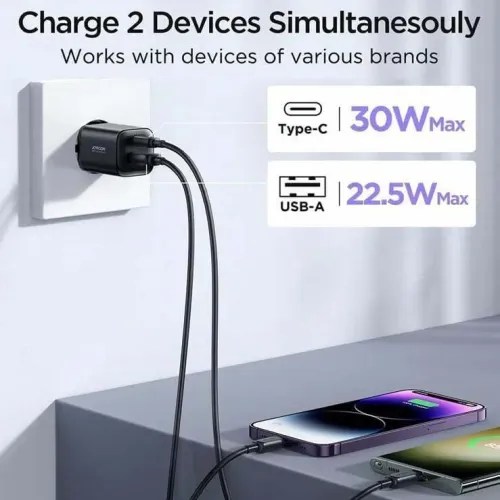 Chargeur Joyroom JR-TCF08EU 30W PD/QC/AFC/FCP 2 ports USB-C PD USB-A