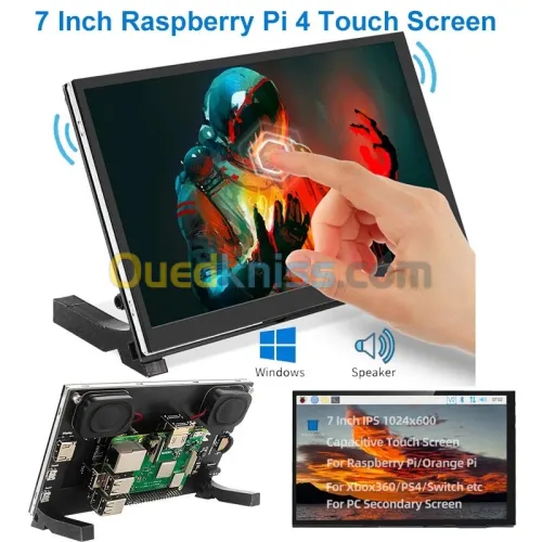 Ecran tactile 7 pouces IPS 1024 x 600 HD + Support compatible Raspberry Pi 4