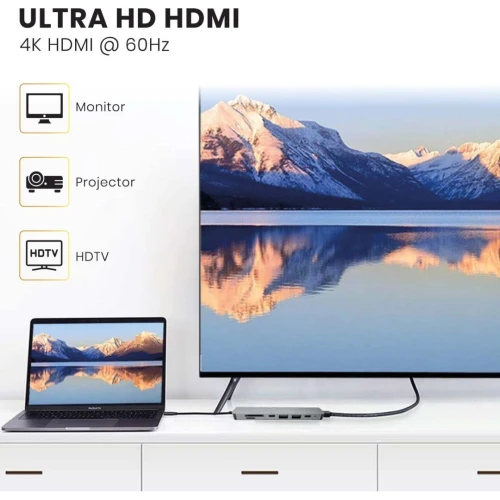 Adaptateur HUB 8 en 1 USB-C type-c to HDMI + RJ45 + 2 * Type-C + Carte SD + Micro SD + 2 * USB 3.0