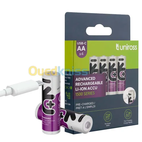 4 x Pile rechargeable UNIROSS Lithium AA USB-C 1.5V - U322057