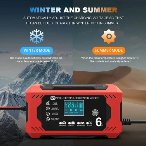Chargeur Rapide Batterie Plomb 12V 6A avec Fonction Réparation Automatique