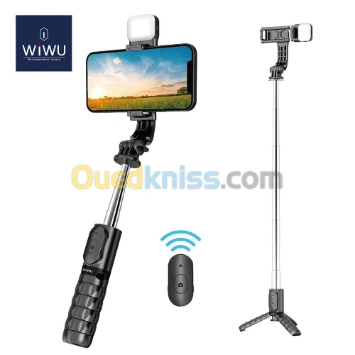 Perche a selfie et trépied WIWU Wi-SE002 avec télécommande Bluetooth et éclairage