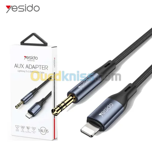 Câble Adaptateur Audio Lightning Ipohone vers Jack AUX 3.5mm YESIDO YAU35 1m