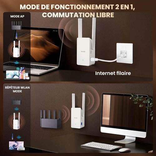 Tenda A23 Répéteur Extender WiFi 6 sans-fil Double Bande AX1500 Antennes 2 x 5dBi