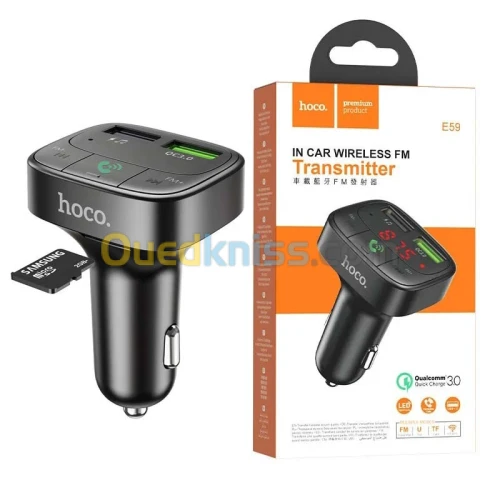 Chargeur AUTO USB QC3.0 et Emeteur Radio FM Bluetooth USB Micro SD HOCO E59