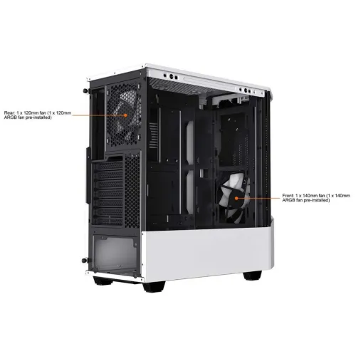 Boitier Gaming PC ATX GAMEMAX Contac Turbo ARGB COC en acier et Verre Antipoussière - Blanc/Noir