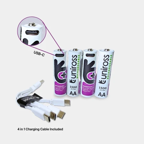 4 x Pile rechargeable UNIROSS Lithium AA USB-C 1.5V - U322057