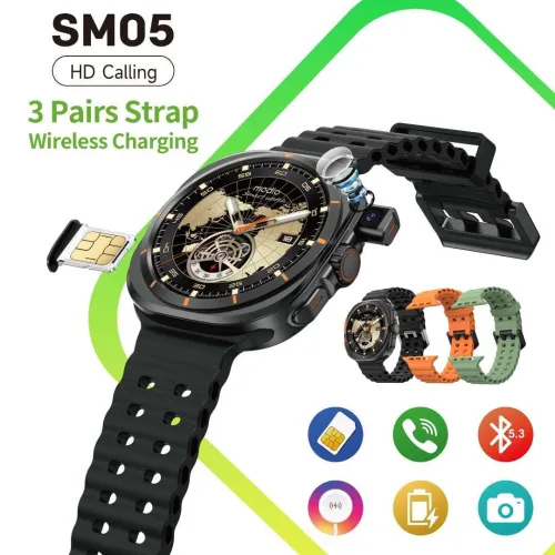 MODIO SM05 SmartWatch Montre Connectée avec Caméra, Puce SIM et 3 Bracelets