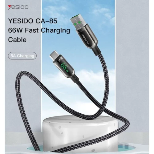Câble USB Vers USB-C Type-c de Données et Charge 66W 5A avec affichage Puissance 1.2m YESIDO CA85