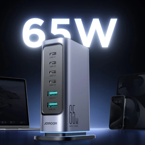 Station de charge Multi-Port GaN 65W 4 x USB-C + 2 x USB-A Joyroom JR-TCM02 1.5m