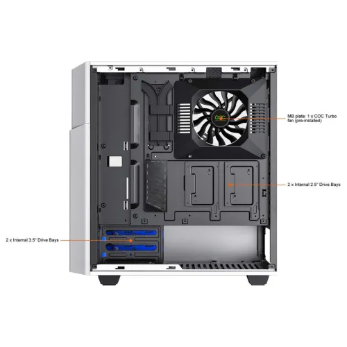 Boitier Gaming PC ATX GAMEMAX Contac Turbo ARGB COC en acier et Verre Antipoussière - Blanc/Noir