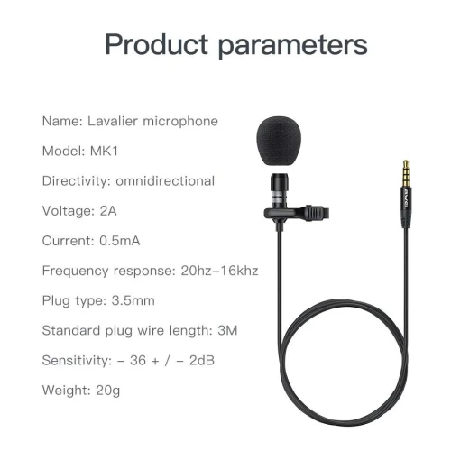Microphone Cravate Levalier professionel enregistrement Micro audio 3.5mm Awei MK1
