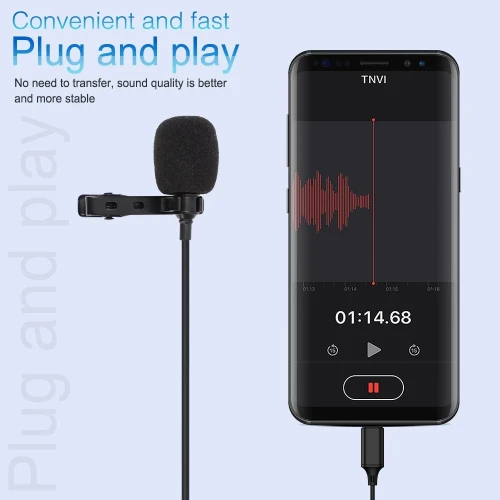 Microphone Cravate chemise Levalier enregistrement Micro audio filaire USB type-c 1.5m UN-203