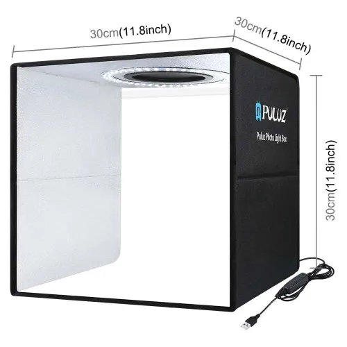 PULUZ SOFTBOX Boîte à lumière Lightbox LED pour prise de vue studio 30cm x 30cm avec 6 Fonds Inclus