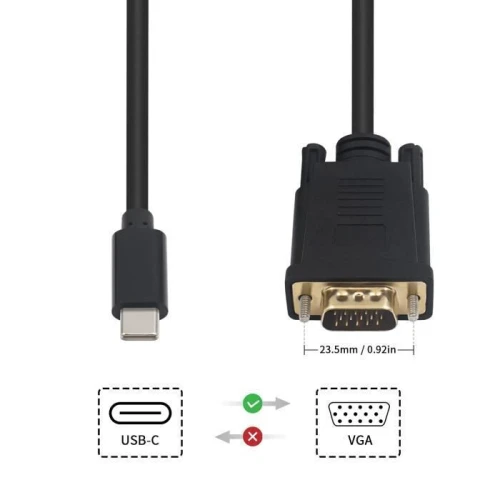 Câble adaptateur USB-C Type-c Thunderbolt 3 vers VGA 1080P 1.8m