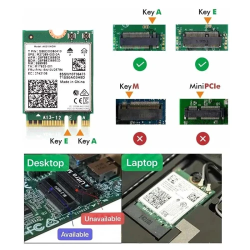 Carte Adaptateur sans fil M.2 WiFi 6E Intel AX210NGW Bluetooth 5.2 2.4G/5G/6GHz 802.11AX avec Antenne 10dbi