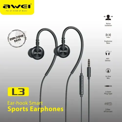 Ecouteur filaire Sports Audio Jack 3.5mm avec Microphone AWEI L3