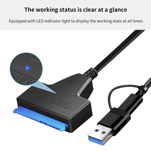 Adaptateur Convertisseur USB 3.0 / Type-c Vers SATA 6 Gbps pour disque dur SSD HDD Sata 2.5 pouces
