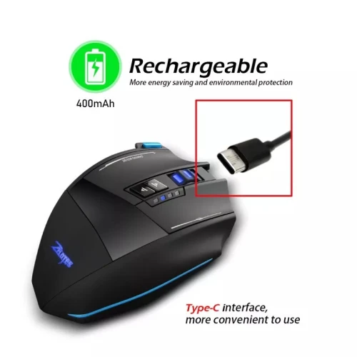 Souris Double Mode Filaire et Sans Fil 2.4ghz Rechargeable ZELOTES F-15 RGB 9 boutons