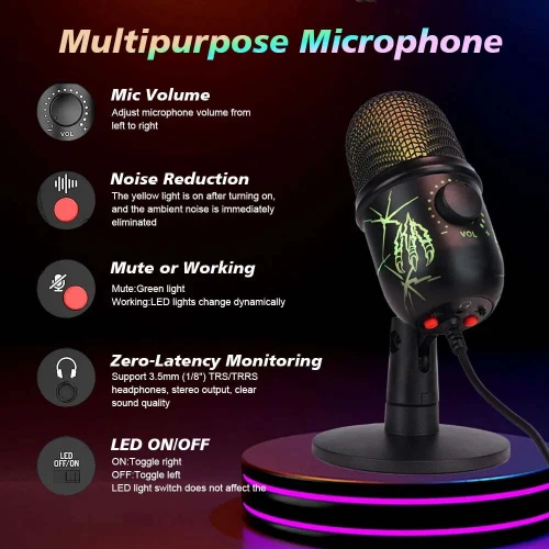Microphone Gaming de bureau USB à condensateur