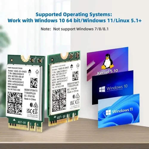 Carte Adaptateur sans fil WiFi 6E Intel AX210NGW Bluetooth 5.3 2.4G/5G/6GHz 802.11AX