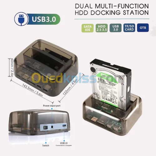 Station d'accueil Dockstation Docking Dual HDD 3.5/2.5 pouces SATA IDE USB 3.0 S8